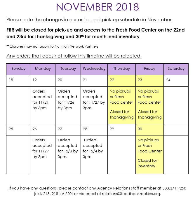 Nov 2018 Programs Calendar