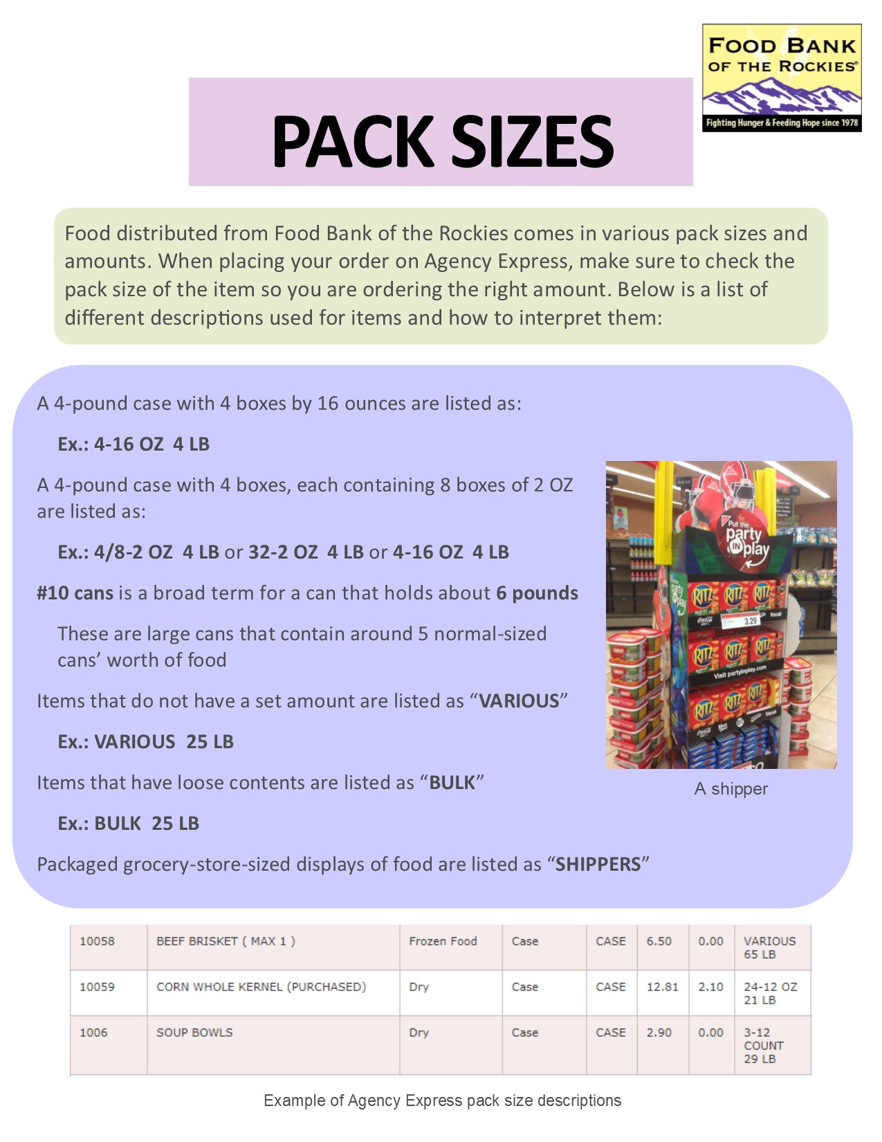 pack sizes