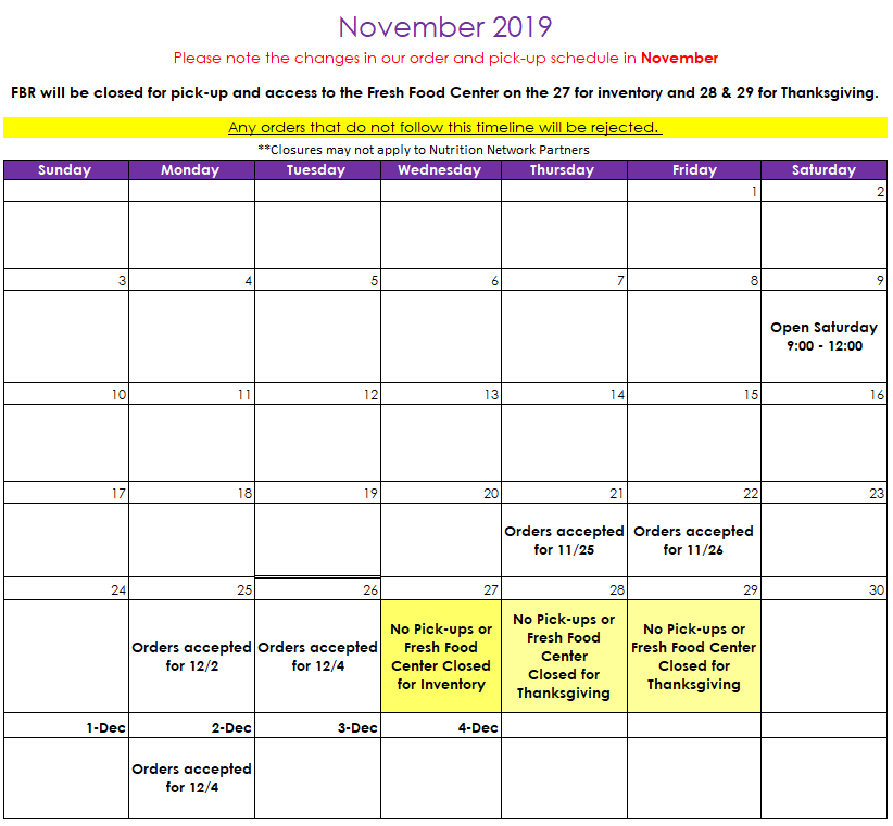 November 2019 Programs Agency Calendar