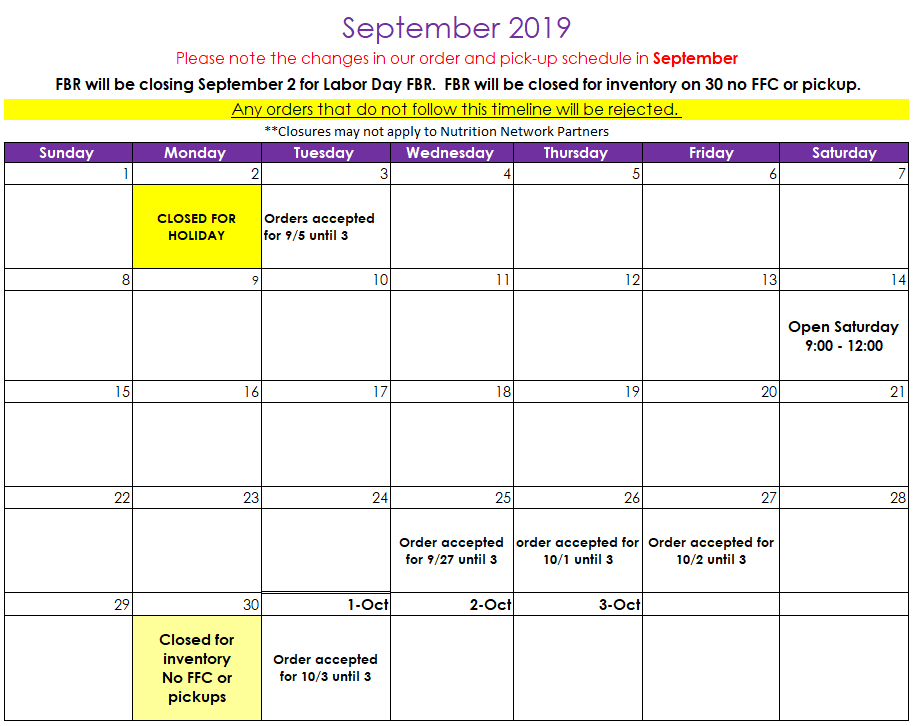 September Agency Calendar